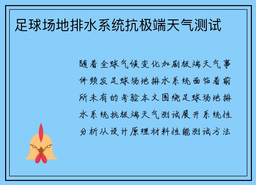 足球场地排水系统抗极端天气测试