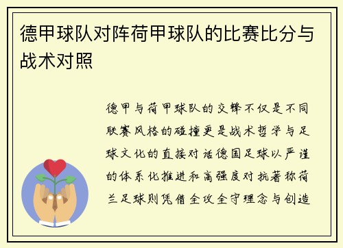 德甲球队对阵荷甲球队的比赛比分与战术对照