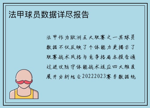 法甲球员数据详尽报告