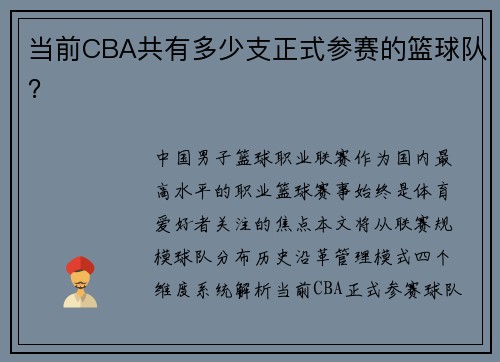 当前CBA共有多少支正式参赛的篮球队？